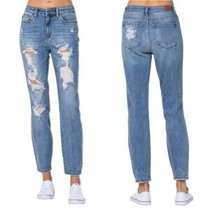 Judy Blue High Rise Boyfriend Jeans Dark Wash Size 29 Relaxed Straight Leg Boho